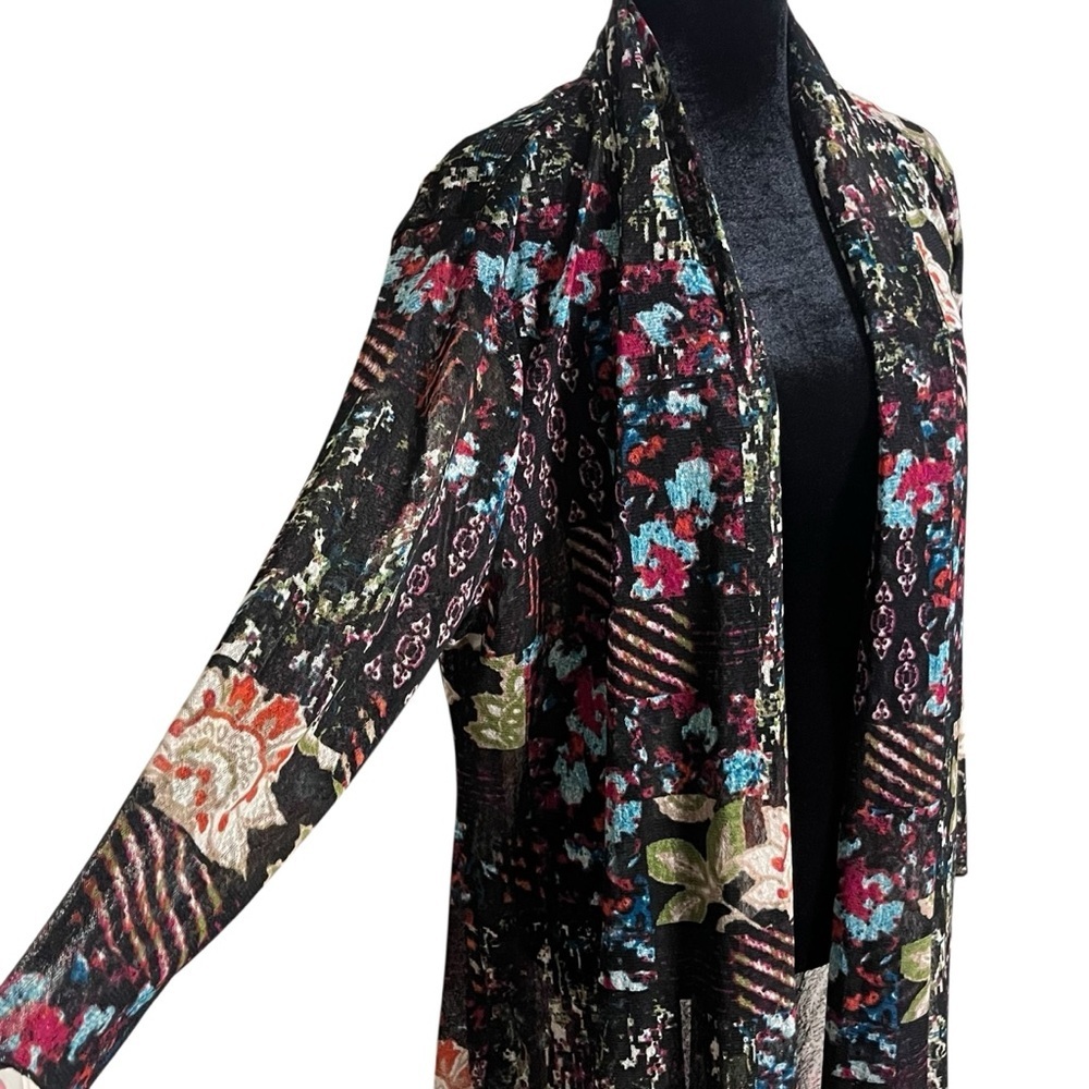 All Miles Patchwork Floral Semi Sheer Mesh Open Front Duster Cardigan XL - Picture 8 of 10